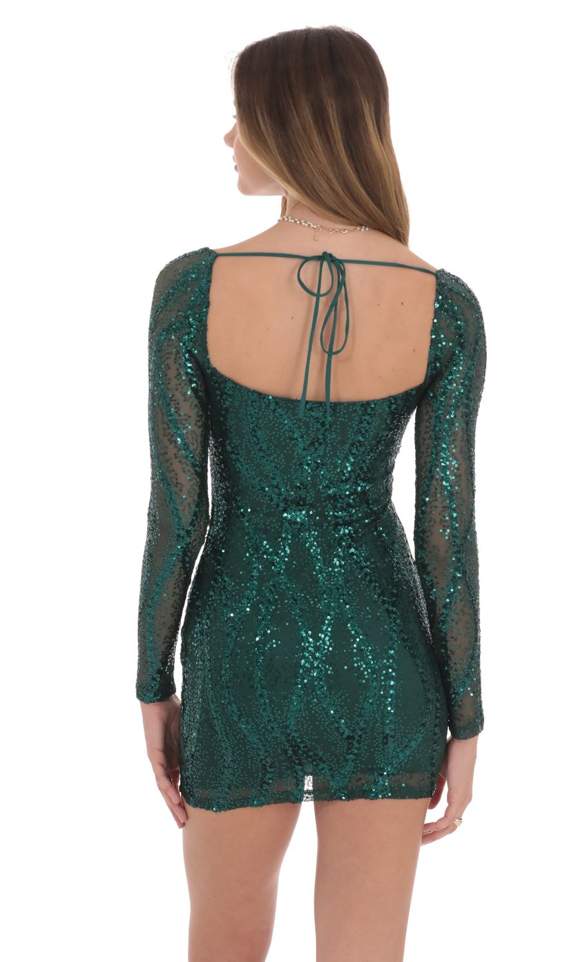 Sequin Long Sleeve Dress in Green - luluinthesky
