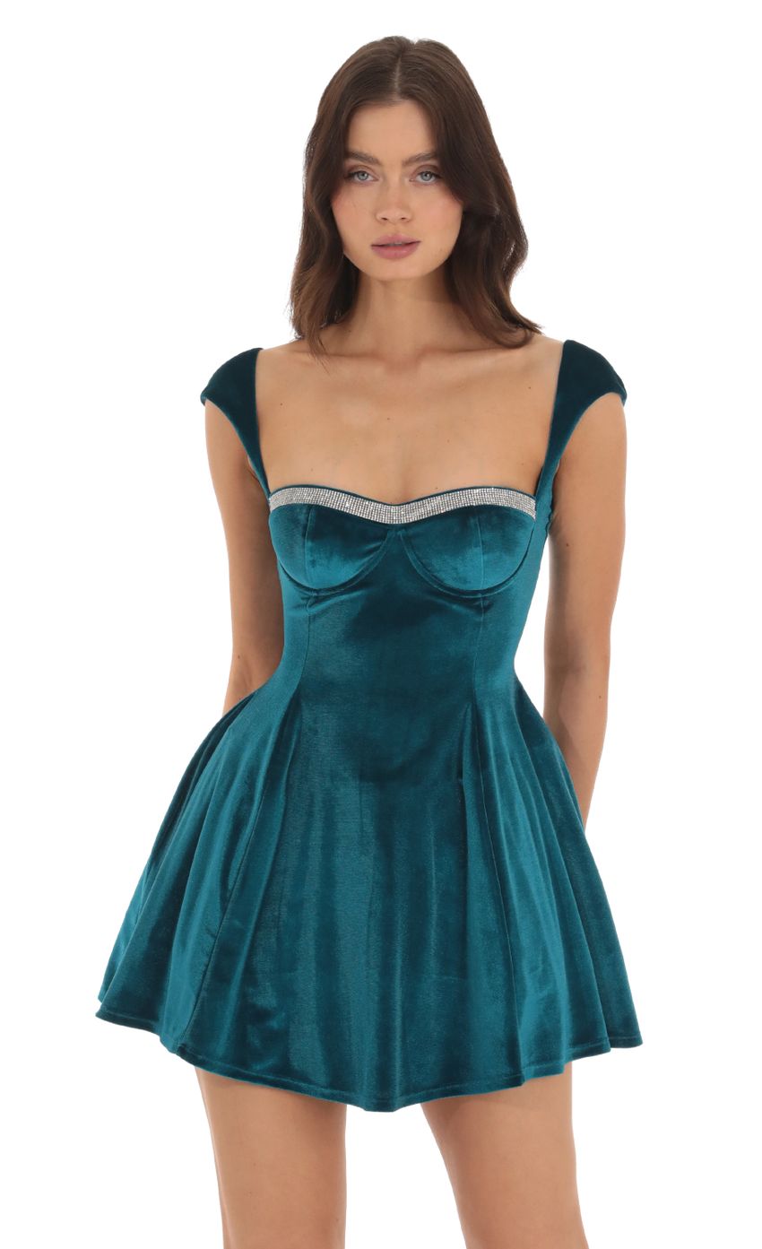 Rhinestone Velvet Puff Dress in Blue - luluinthesky