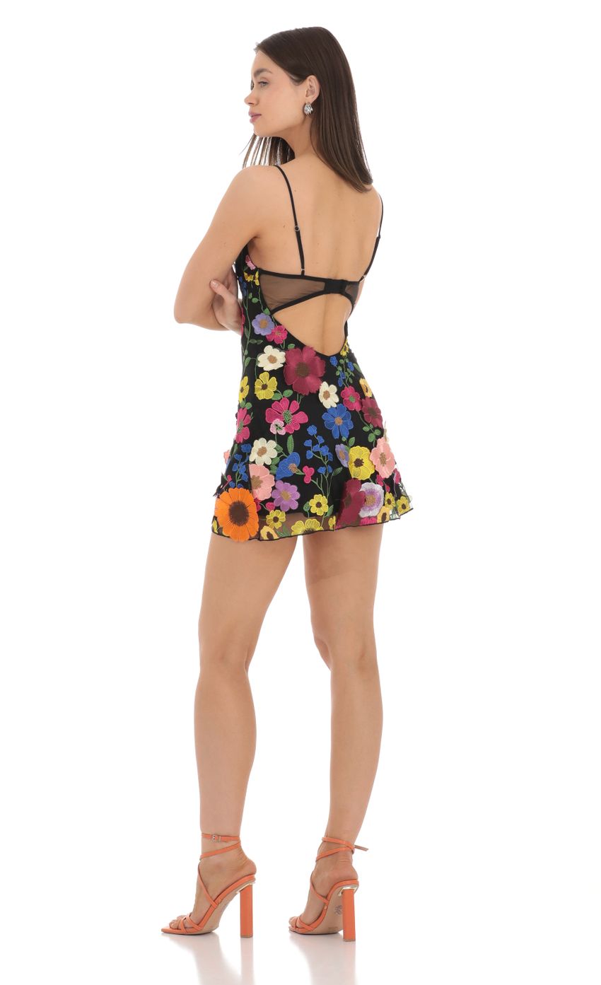 3-D Flower V-Neck Dress in Black - luluinthesky