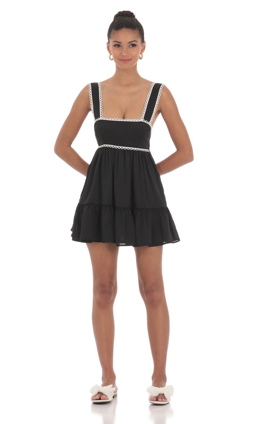 Embroidered Trim Babydoll Dress in Black - luluinthesky