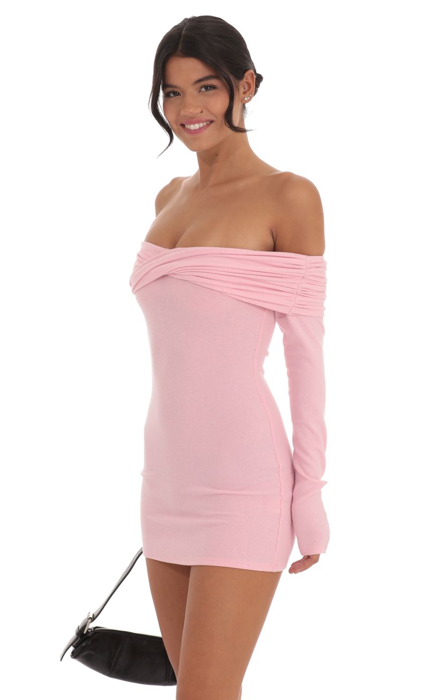 Twist Ribbed Off Shoulder Sweater Dress in Pink - luluinthesky