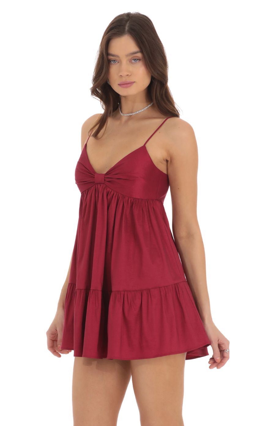 Bow Babydoll Dress in Maroon - luluinthesky