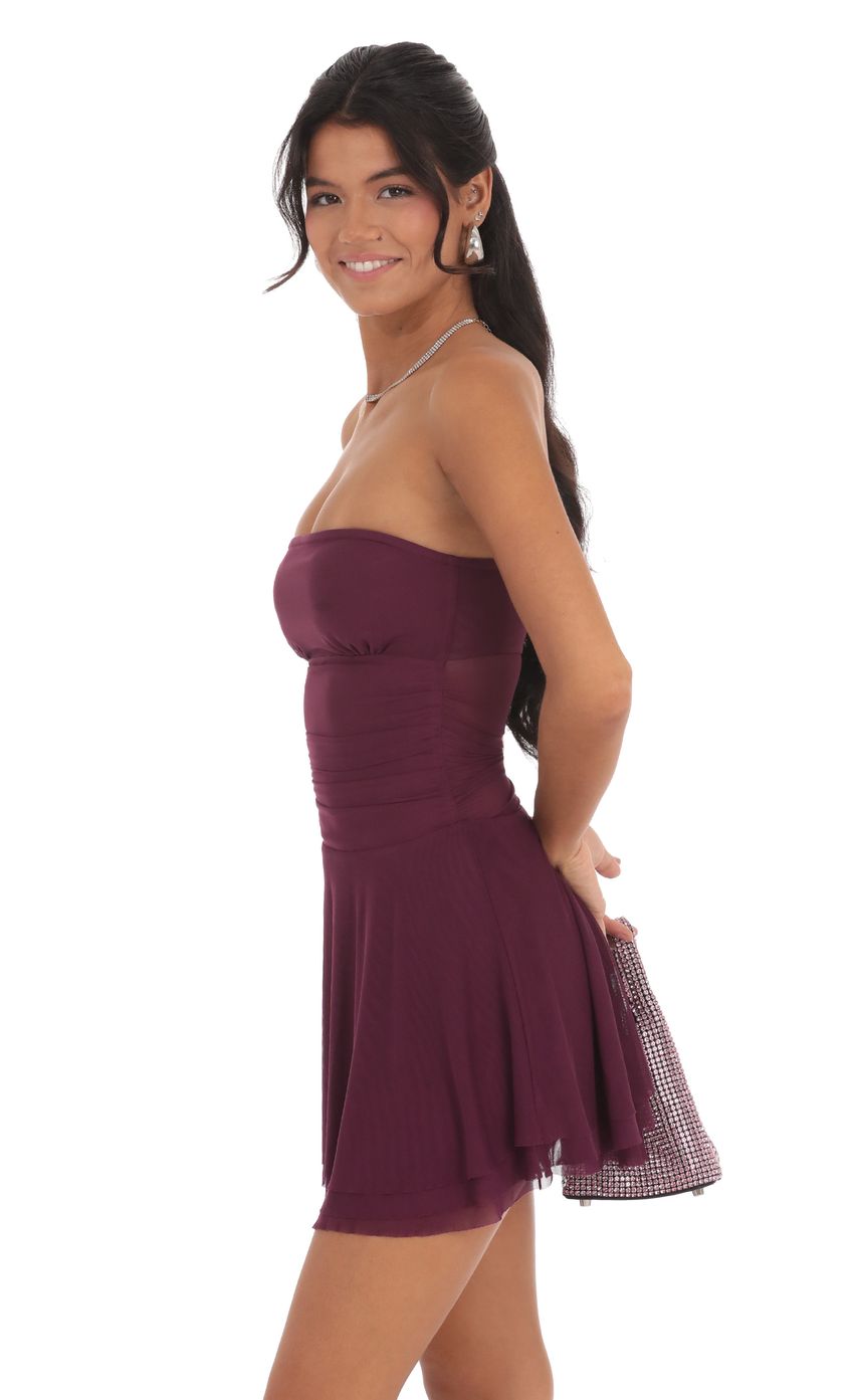 Mesh Strapless A-line Dress in Purple - luluinthesky