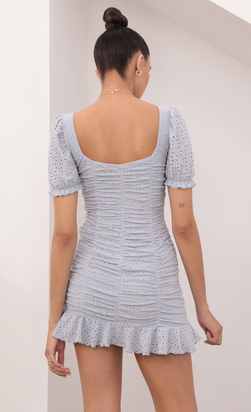 Puff Sleeve Eyelet Dress in Baby Blue - luluinthesky