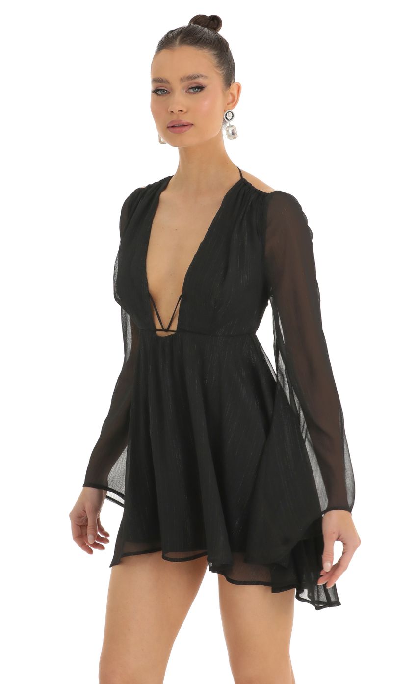 Chiffon Plunge Neck Dress in Black - luluinthesky