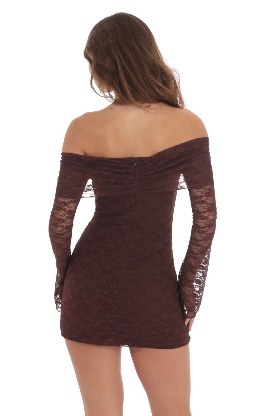 Lace Draped Off Shoulder Dress in Brown - luluinthesky