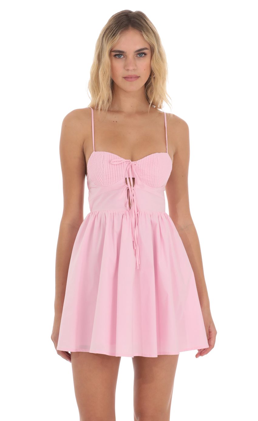 Front Ties A-line Dress in Pink - luluinthesky