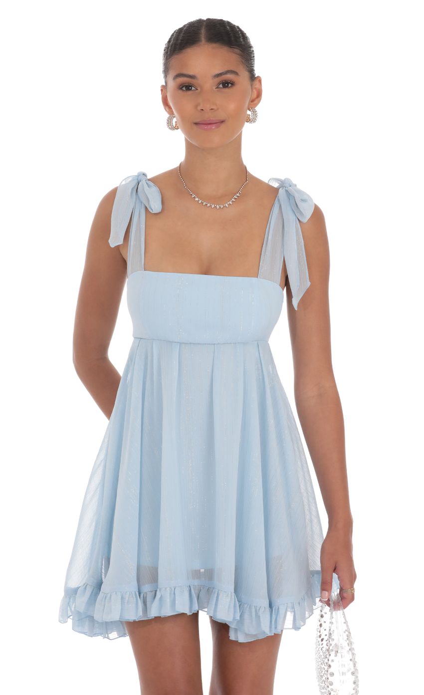 Shimmer Ruffle Babydoll Dress in Blue - luluinthesky
