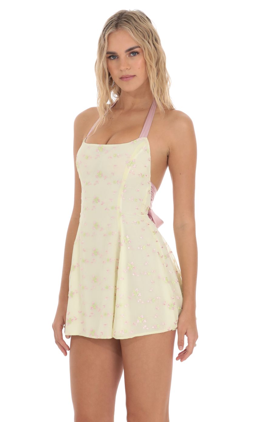 Halter Floral Embroidered Open Back Dress in Yellow - luluinthesky