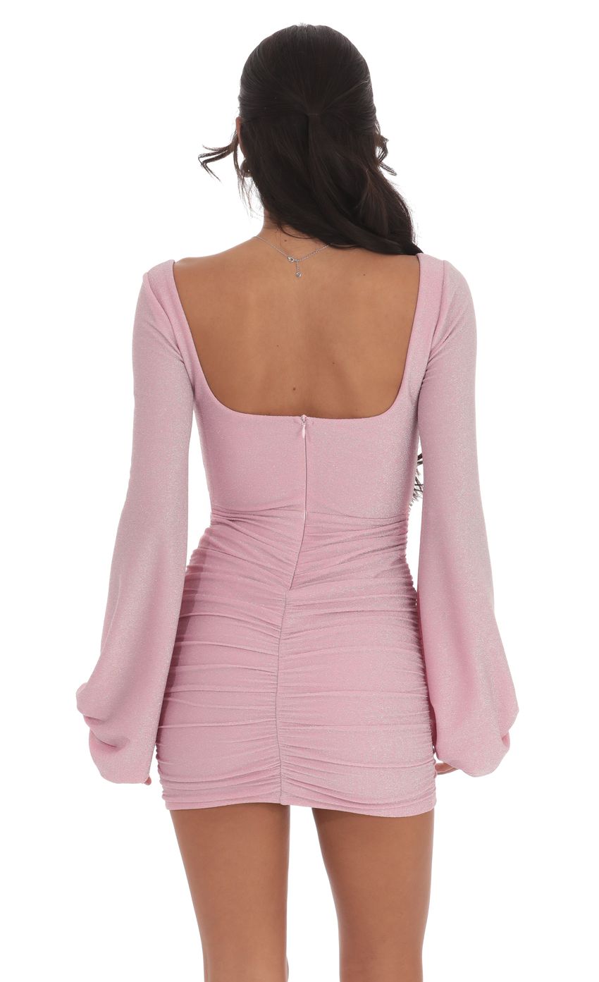 Shimmer Ruched Cowl Neck Dress in Pink - luluinthesky