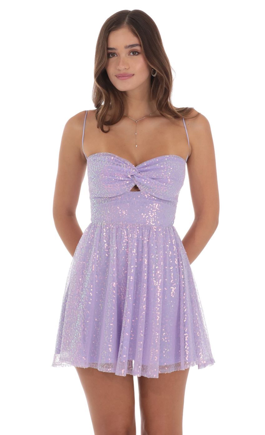 Sequin Twist A-line Dress in Lavender - luluinthesky
