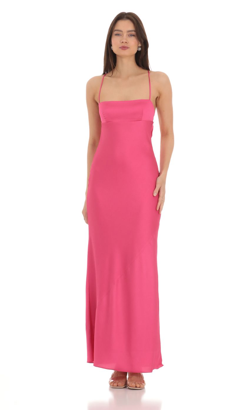Satin Open Back Maxi Dress in Pink - luluinthesky