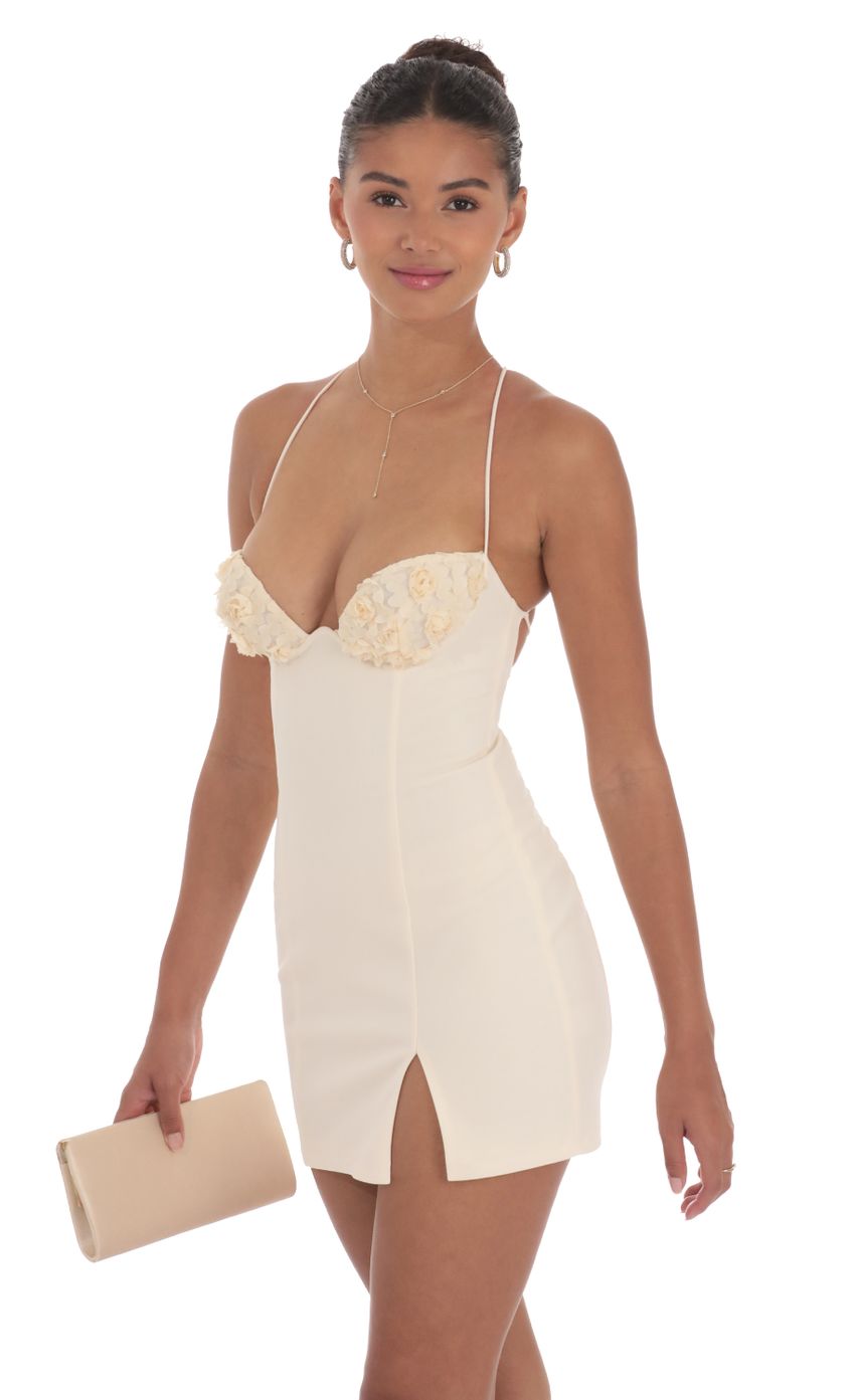 Floral Bust Fit and Flare Dress in Cream - luluinthesky