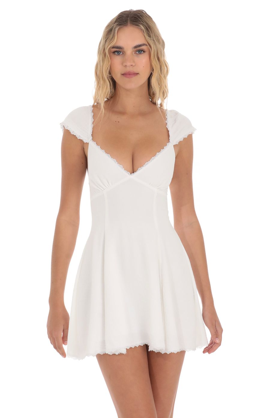 Lace Trim Cap Sleeve Dress in White - luluinthesky