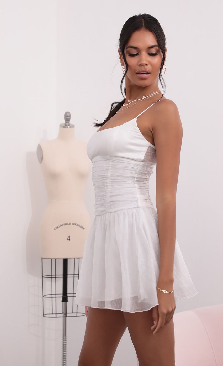 Ruched Waist Chiffon Dress in White - luluinthesky