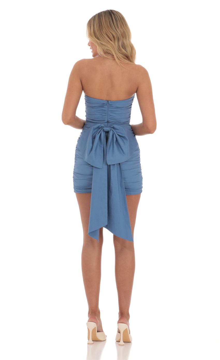 Attachable Bow Strapless Dress in Blue - luluinthesky