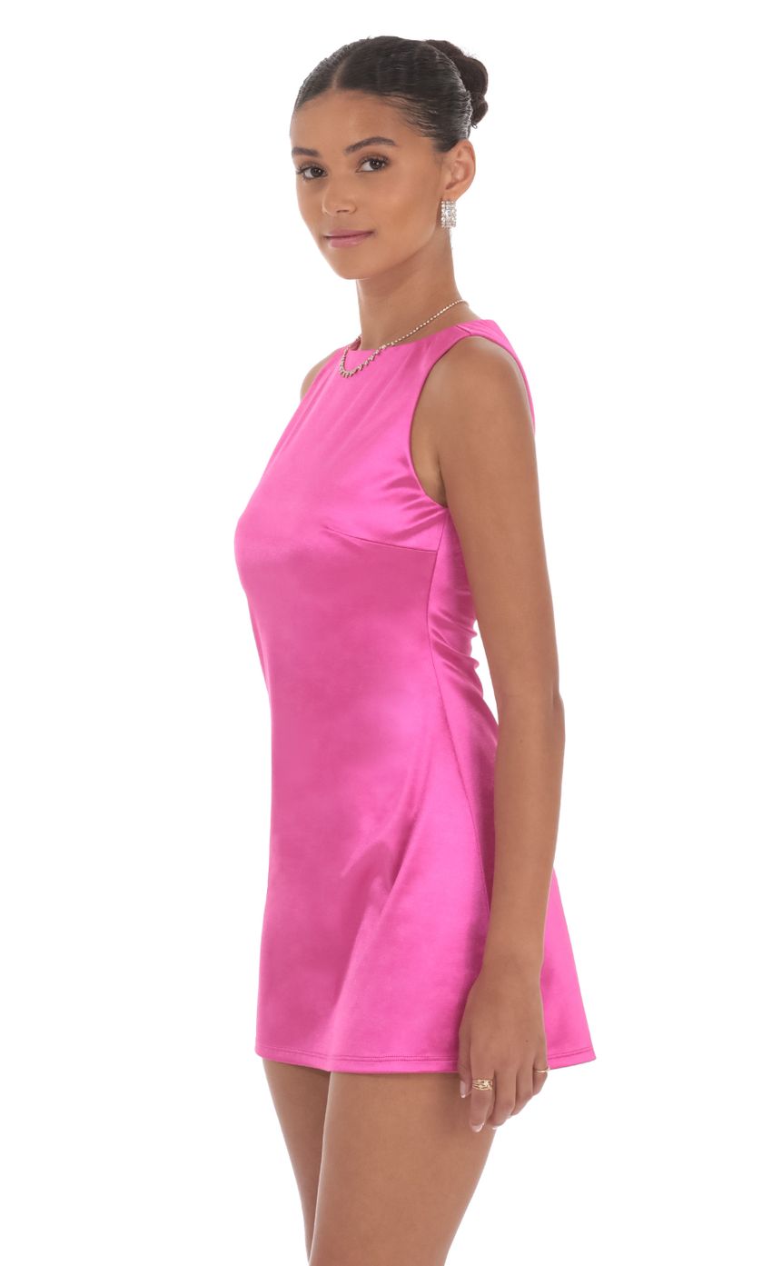 High Neck Satin Dress In Deep Pink - luluinthesky