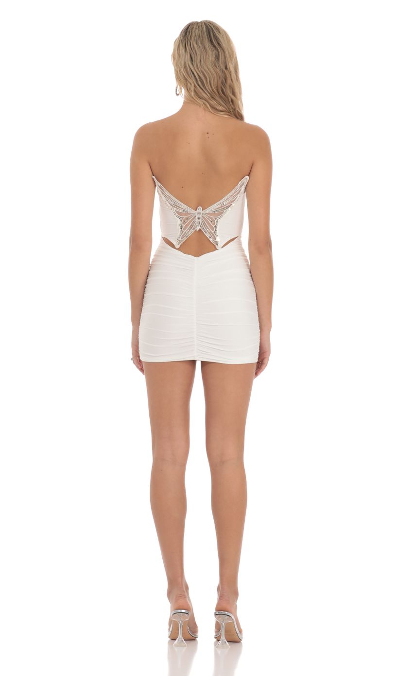 Strapless Sequin Butterfly Bodycon Dress in White - luluinthesky