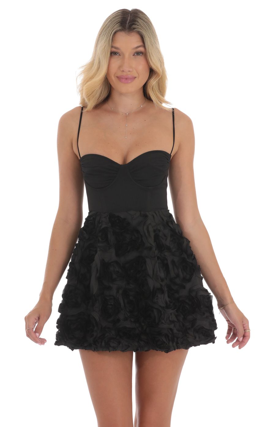 Textured Rose A-line Dress in Black - luluinthesky