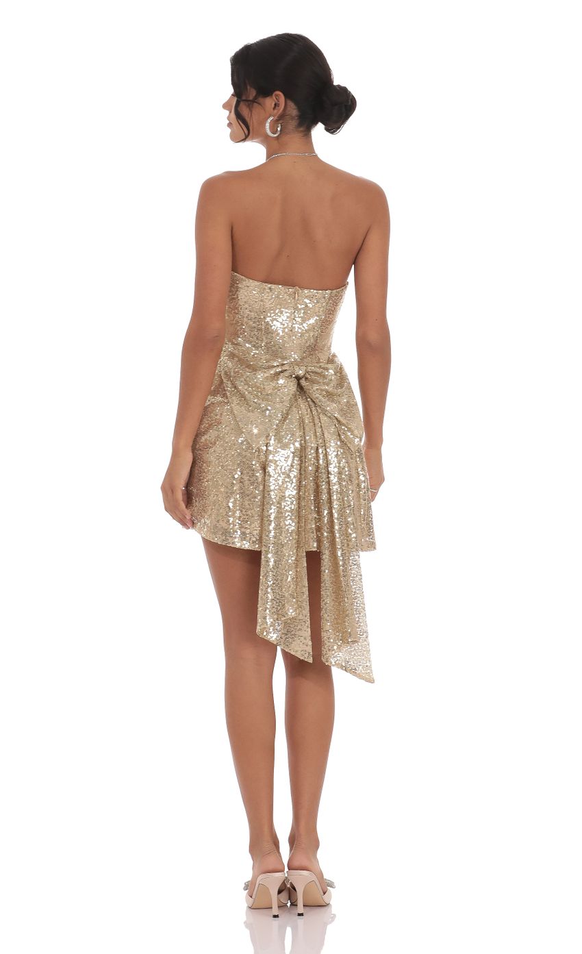 Sequin Attachable Bow Dress in Gold - luluinthesky