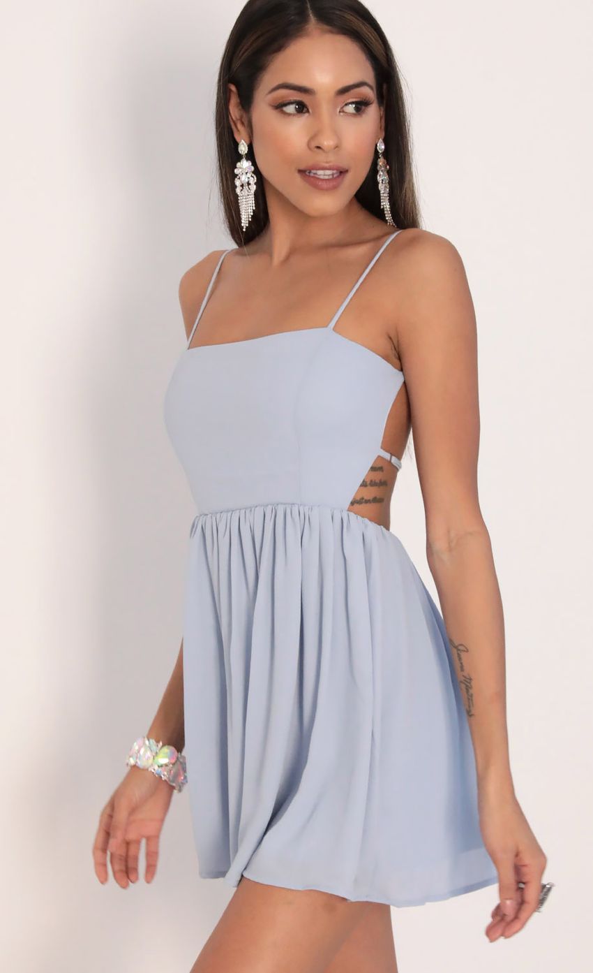 Chiffon A-line Dress in Dusty Blue - luluinthesky