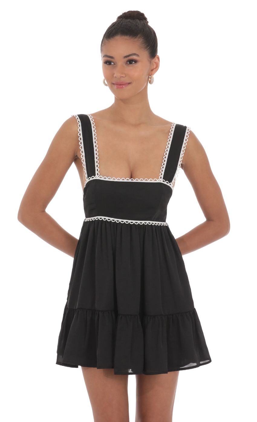 Embroidered Trim Babydoll Dress in Black - luluinthesky