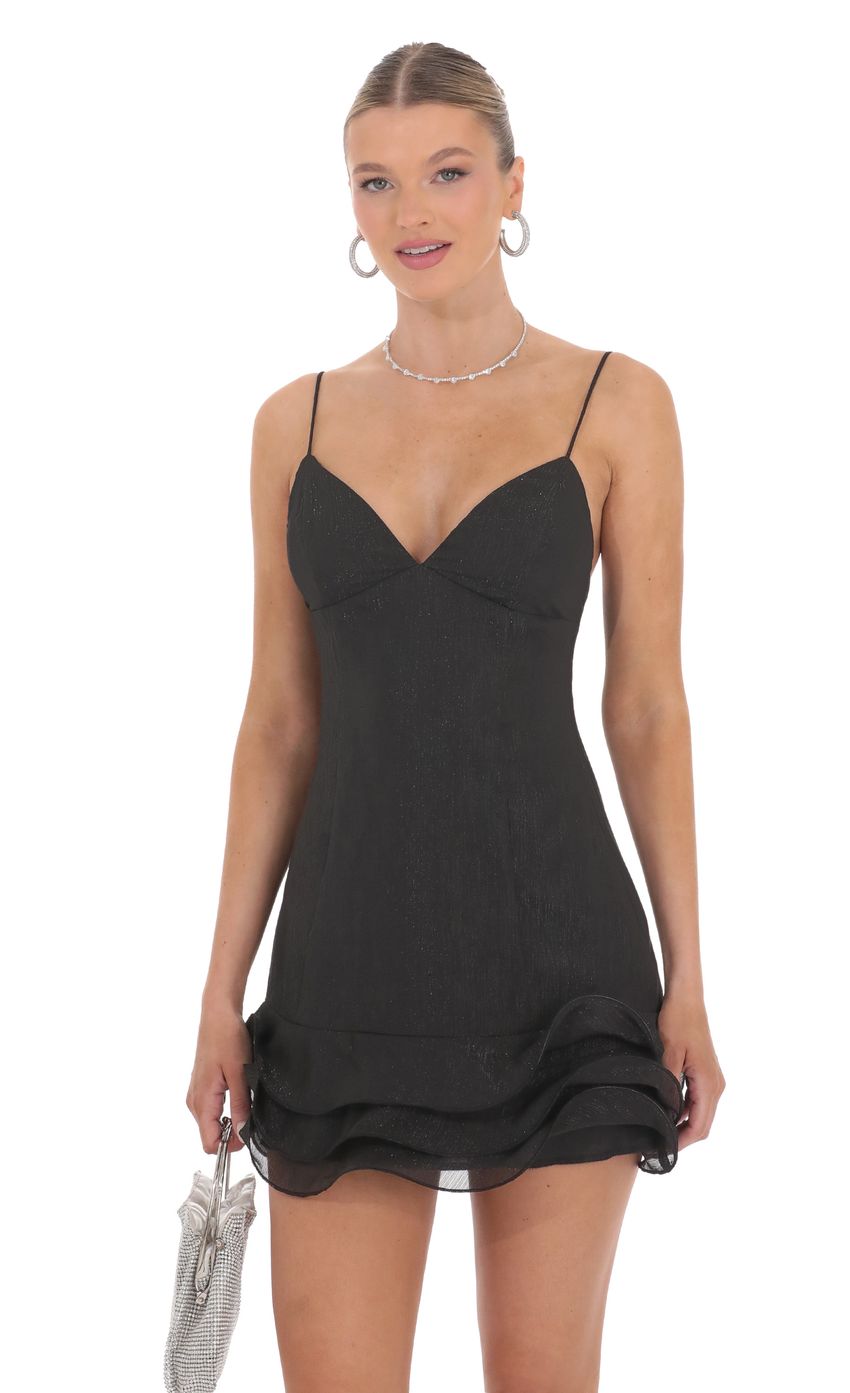 Shimmer Open Back Wavy Dress in Black - luluinthesky