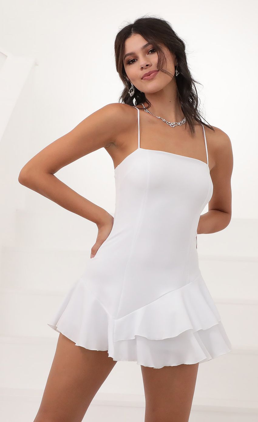 Asymmetrical Frill Dress in White - luluinthesky