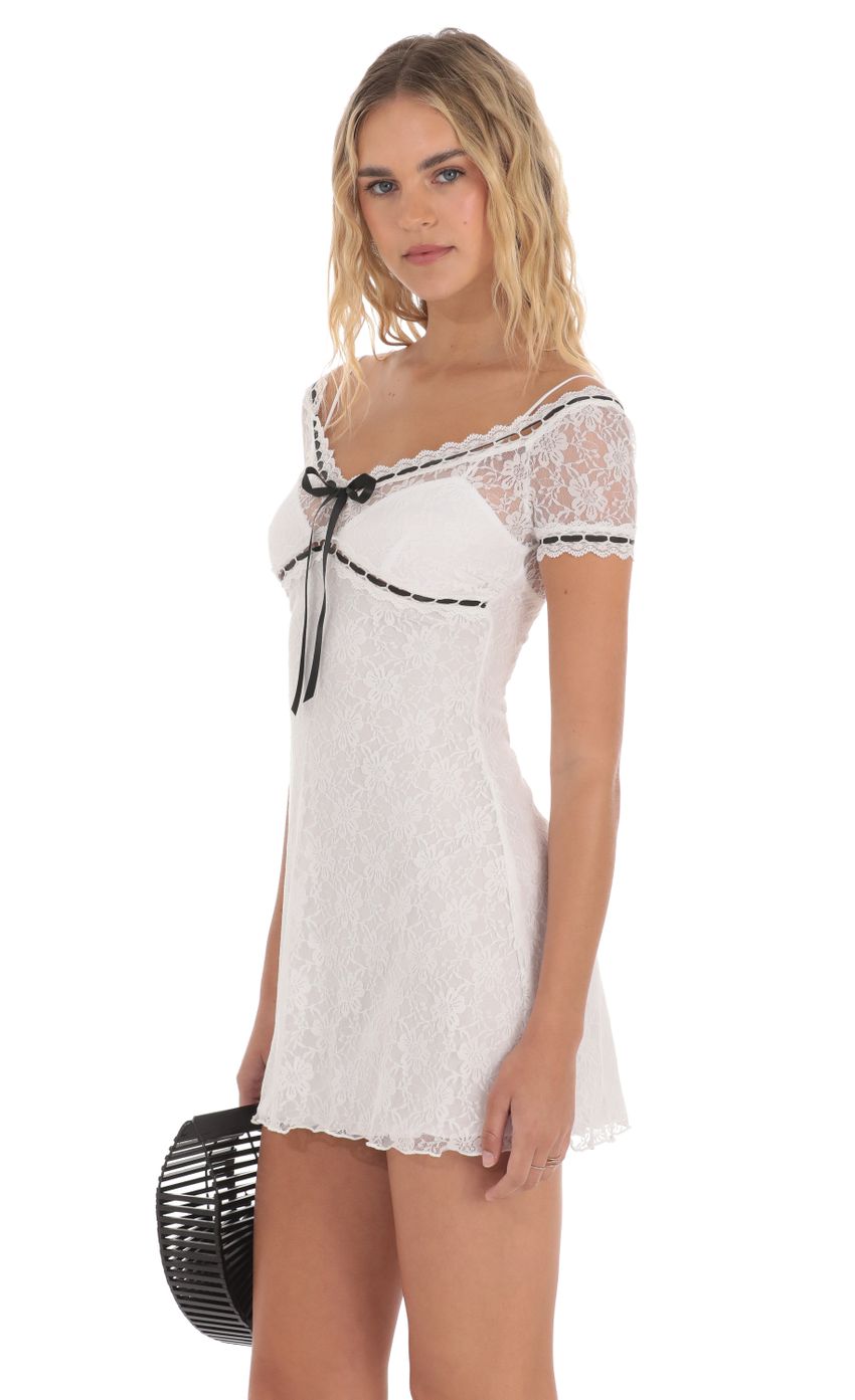 Black Ribbon Lace Dress in White - luluinthesky