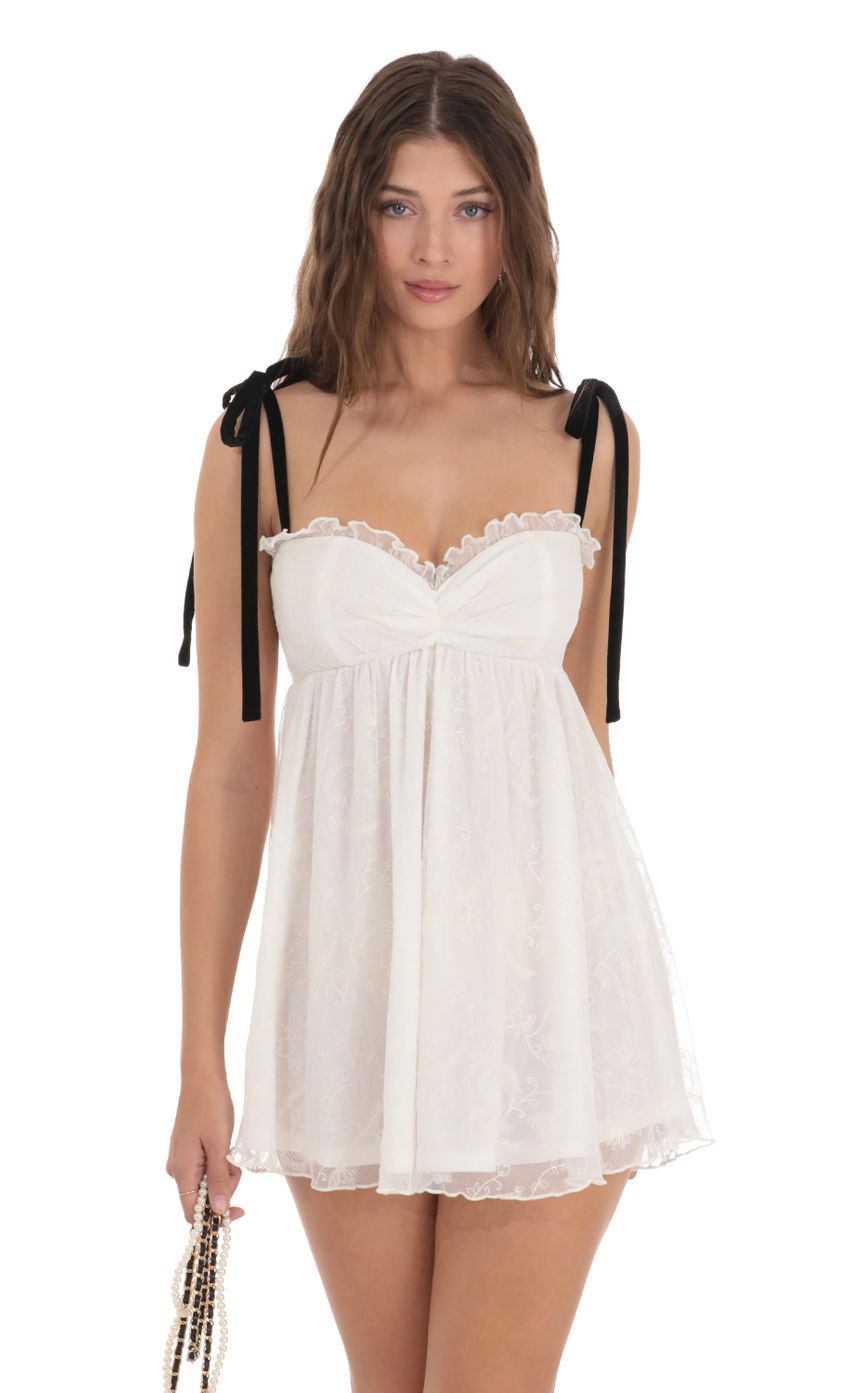Mesh Velvet Shoulder Ties Babydoll Dress in White - luluinthesky