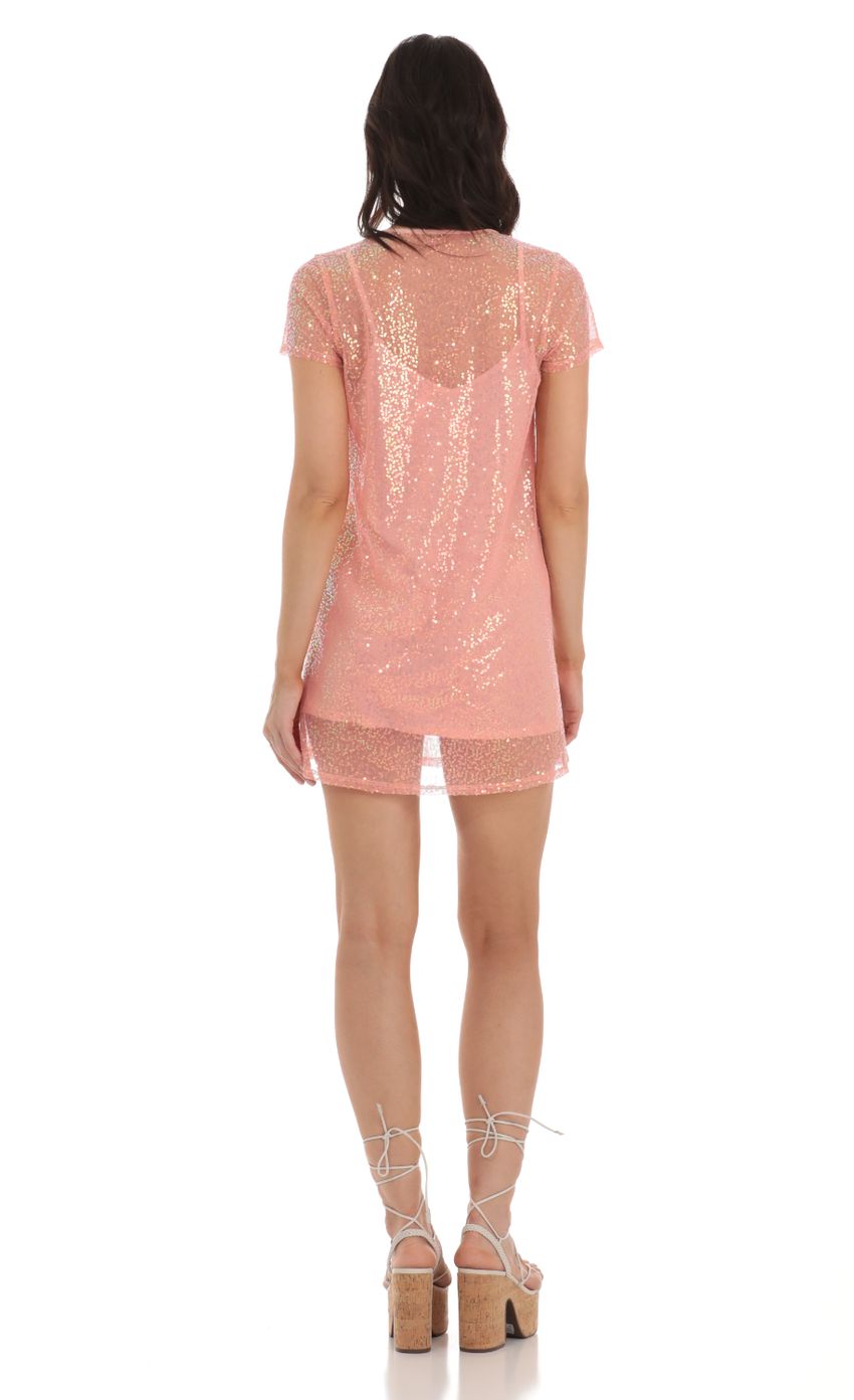Sequin Two Piece Dress in Peach - luluinthesky