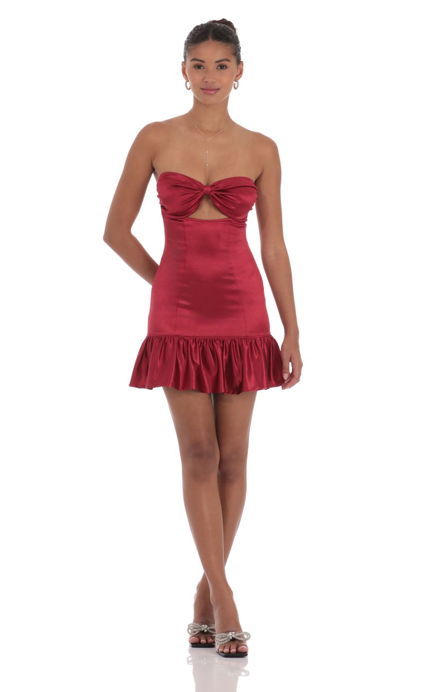 Cutout Satin Starpless Dress in Maroon - luluinthesky