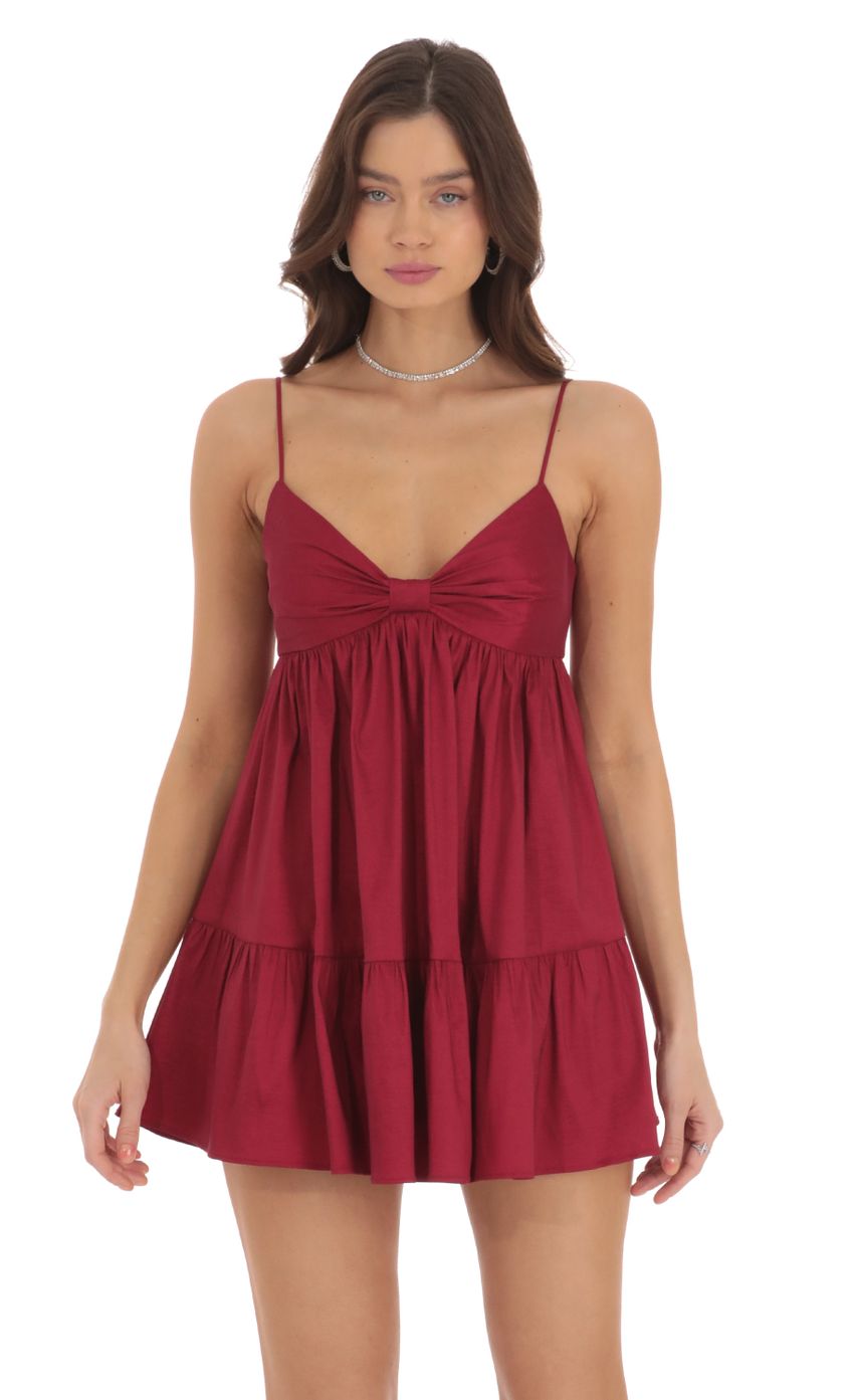 Bow Babydoll Dress in Maroon - luluinthesky