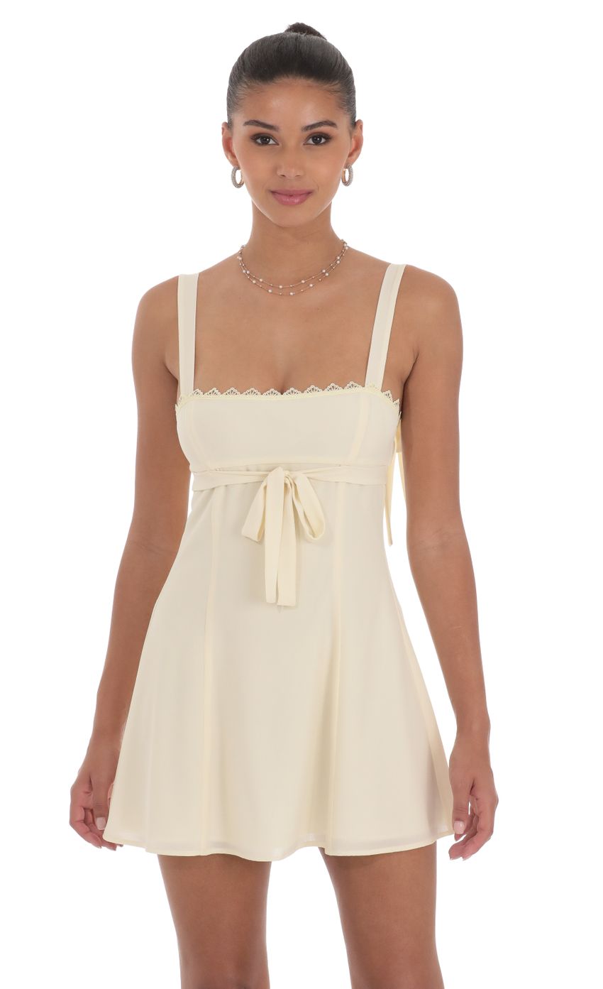Ribbon Embroidered Trim Dress in Cream - luluinthesky