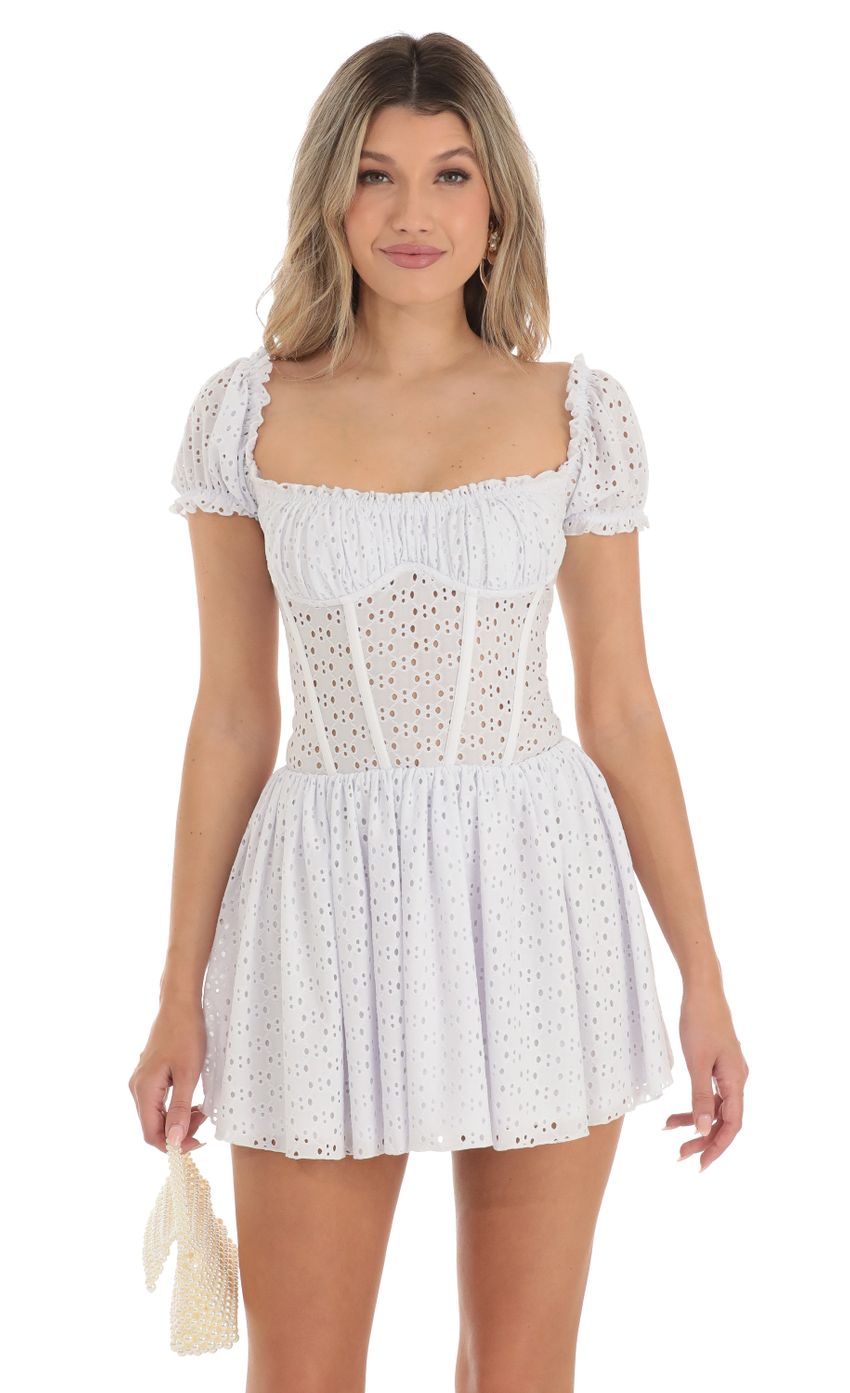 Corset Puff Sleeve Dress in White - luluinthesky