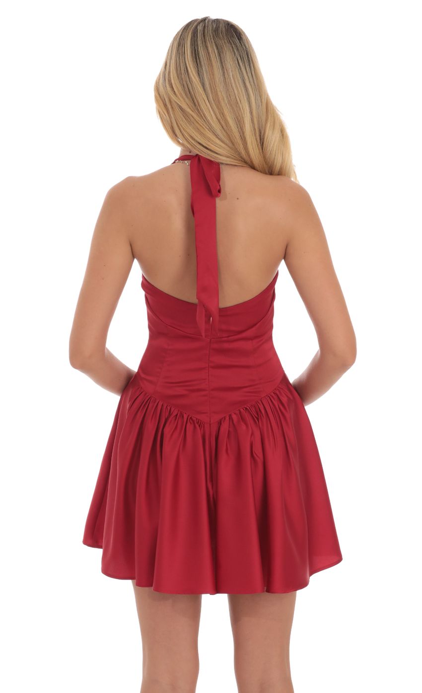 Satin Halter A-line Dress in Red - luluinthesky