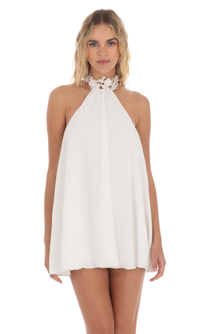 Embroidered Mock Neck Dress in White - luluinthesky