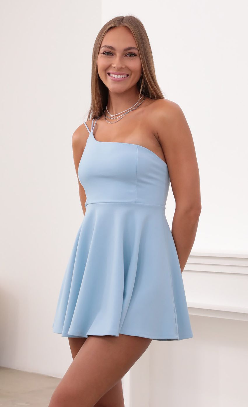 One Shoulder Dress in Baby Blue - luluinthesky