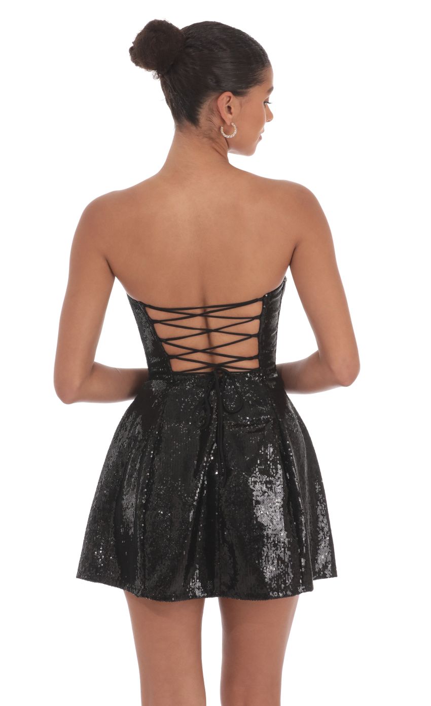 Sequin Strapless Fit and Flare Dress in Black - luluinthesky