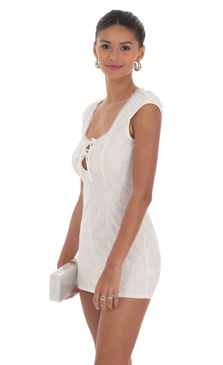 Lace Double Tie Dress in White - luluinthesky