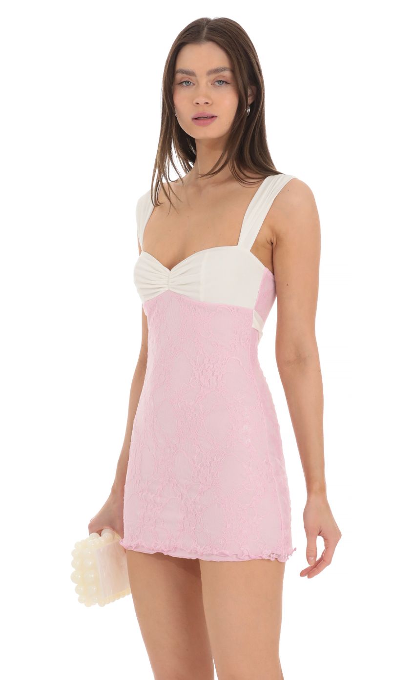 Two Toned Lace Dress in White and Pink - luluinthesky
