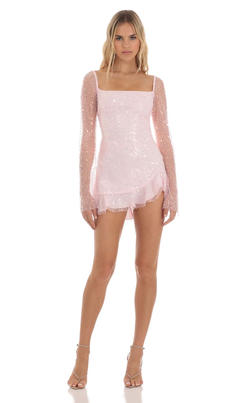 Sequin Long Sleeve Dress in Pink - luluinthesky