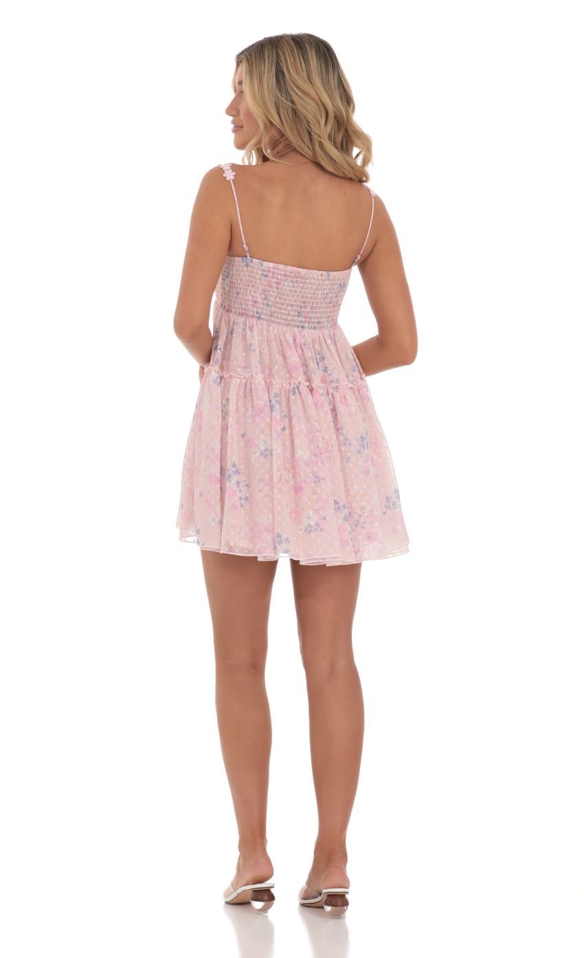 Dotted Floral Babydoll Dress in Pink - luluinthesky