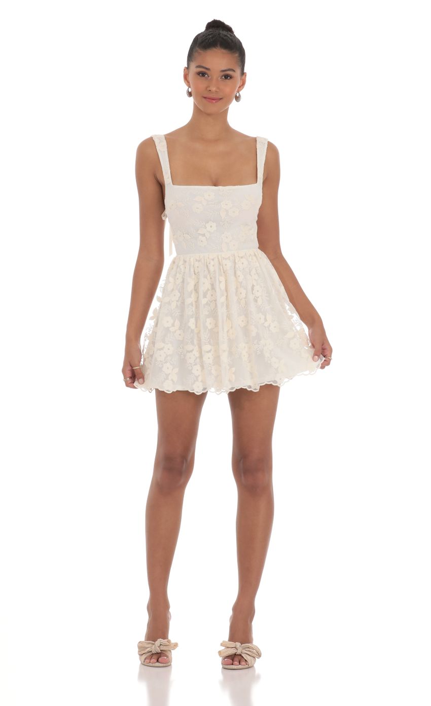 Floral Mesh Lace A-line Dress in Cream - luluinthesky