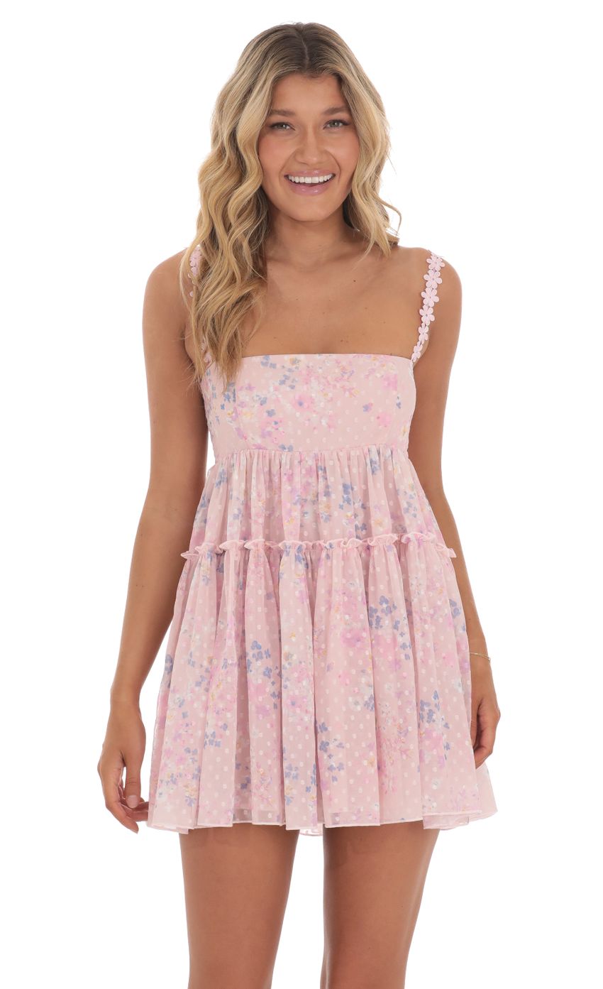 Dotted Floral Babydoll Dress in Pink - luluinthesky