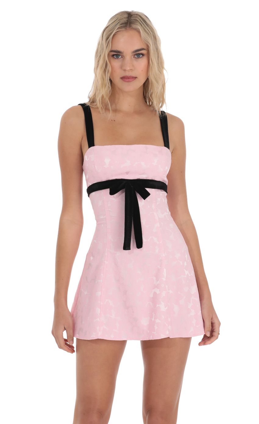 Jacquard Velvet Ribbon Dress in Pink - luluinthesky