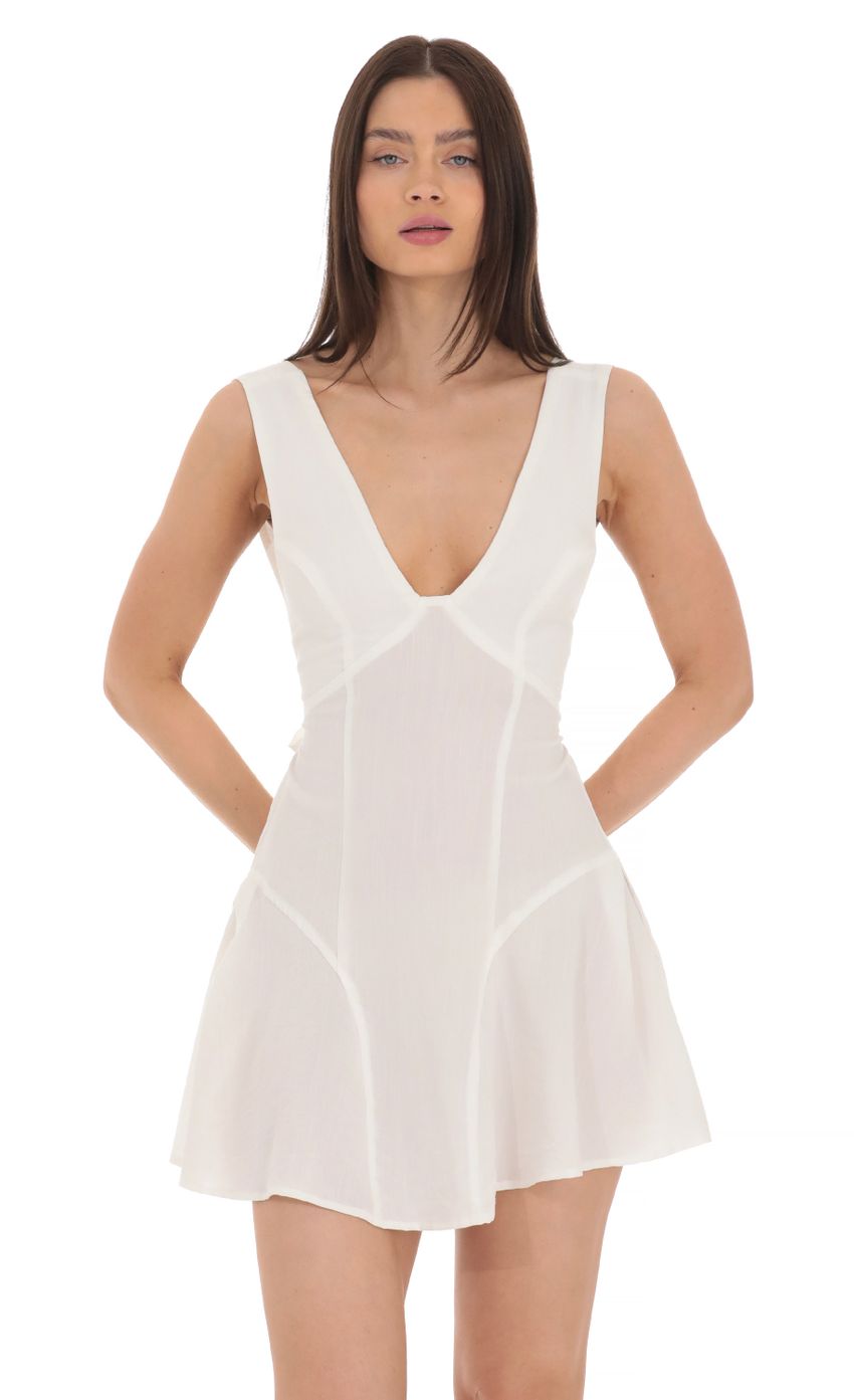 Plunge V-Neck Dress in White - luluinthesky
