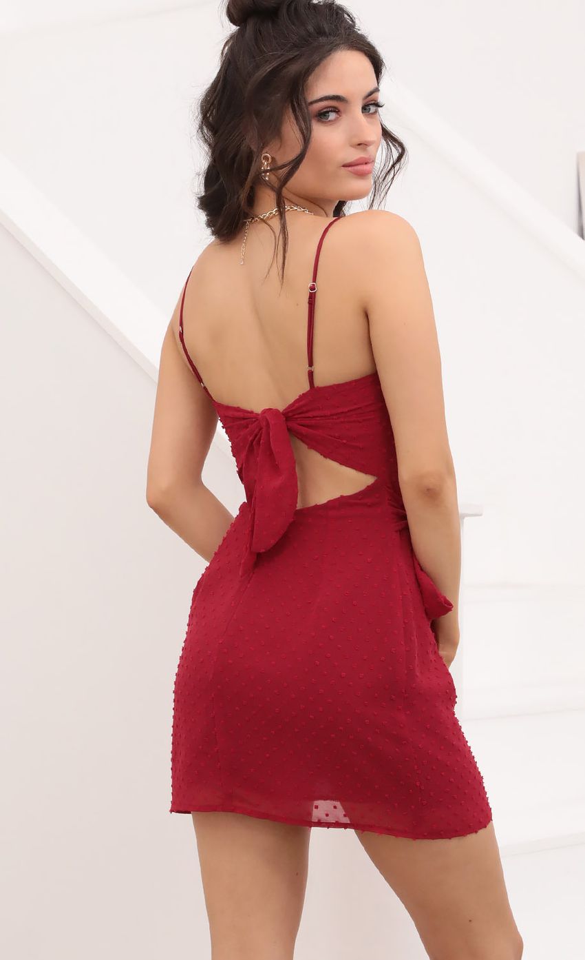 Double Tie Dotted Wrap Dress In Burgundy - luluinthesky