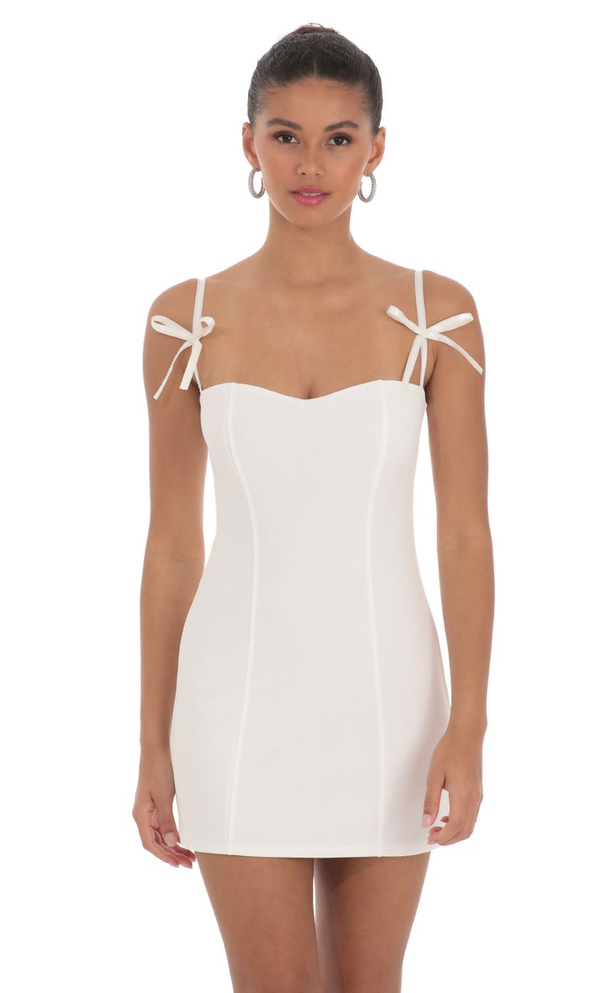 Bow Ties Bodycon Dress in White - luluinthesky