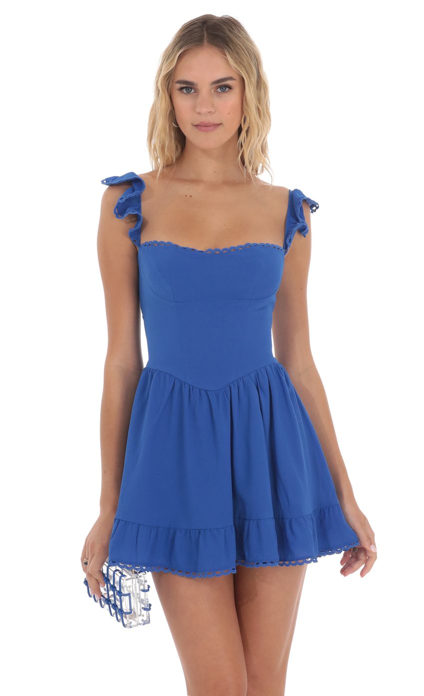 Embroidered Trim A-line Dress in Blue - luluinthesky